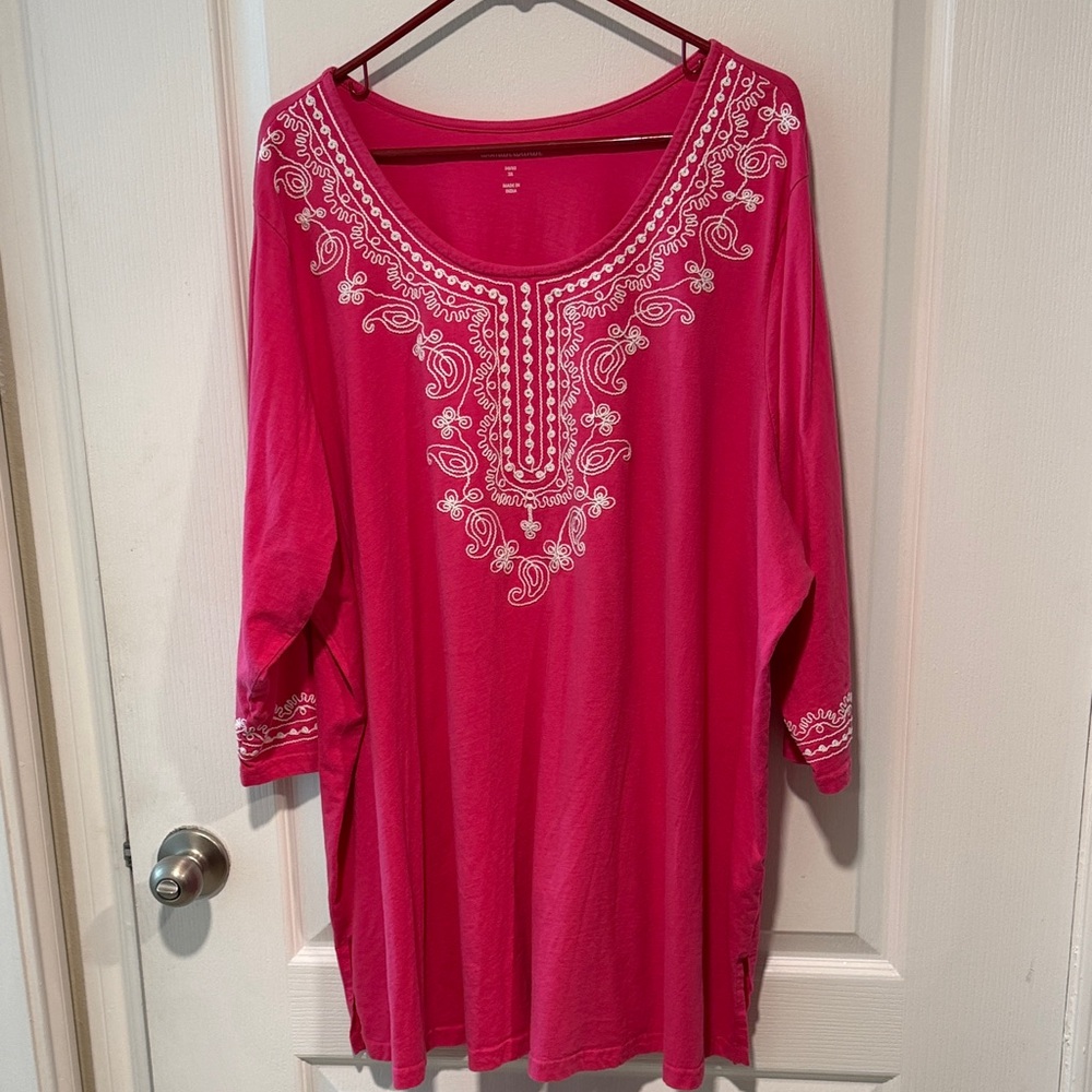 Woman Within Pink Embroidered Top